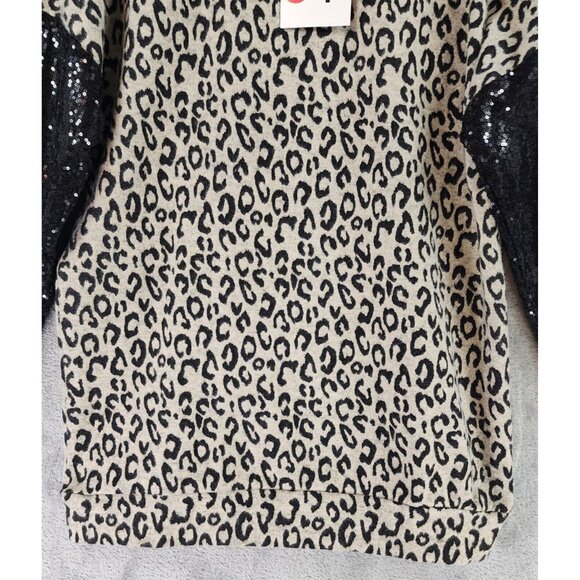 The ZigZag Stripe Sweater Womens Large Black Leopard Sequin Momcore Pullover - Picture 7 of 10